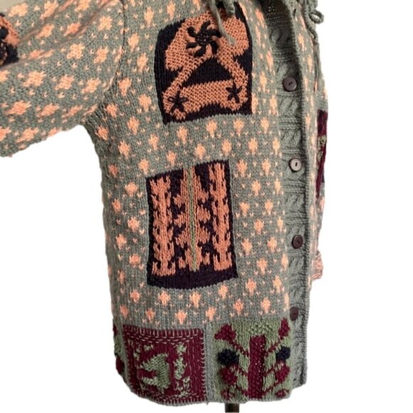 Cote-Rotie Gray Orange Patchwork Patterned Kidcore Cardigan Sweater - M/L - Picture 6 of 10